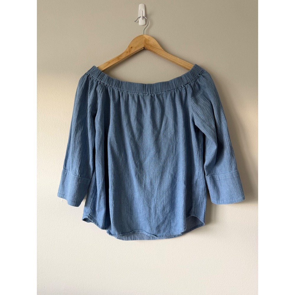 Le Lis Blue 100% Cotton Boxy Fit Off the Shoulder 3/4 Sleeve Blouse S